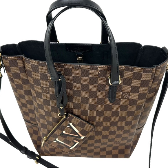 Louis Vuitton Damier Ebene Belmont NV MM Tote Bag N60294 LV + Pouch Brown Black - Picture 12 of 12